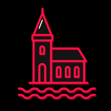 Firmenwebsites in Röbel/Müritz – Stadt-Icon der St.-Marien-Kirche mit markantem Turm und Müritz-Wasserlinie