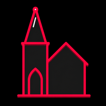 Firmenwebsites in Saal – Stadt-Icon der Dorfkirche Saal mit markantem Westturm und gotischem Spitzbogen