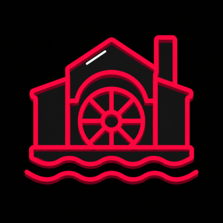 Minimalistisches Icon eines Wasserkraftwerks mit Wasserrad für Firmenwebsites in Schwentinental.