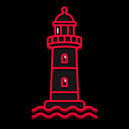 Firmenwebsites in Warnemünde – Stadt-Icon des Warnemünder Leuchtturms mit umlaufendem Balkon und Ostseewellen